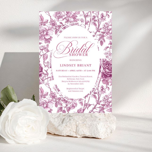 Romantic Fuchsia Pink Roses Pattern Bridal Shower  Einladung (Romantic Fuchsia Pink Roses Pattern Bridal Shower Invite)
