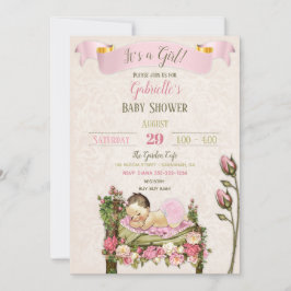 Romantic Garden Baby Dusche Pink Green Rose Einladung