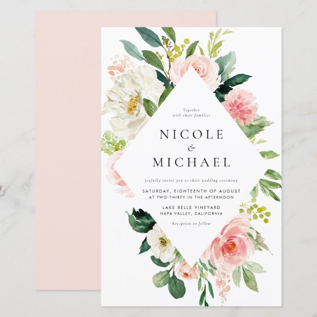 Romantic Garden Blume Frühjahr Hochzeit Einladung (Vorne/Hinten)