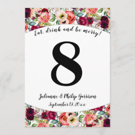 Romantic Garden Floral Wedding Tischnummer Card