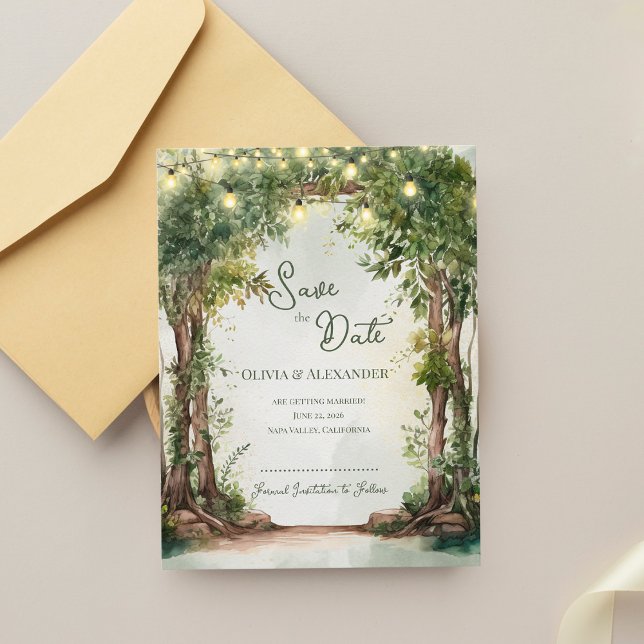 Romantic Garden String Lights Save the Date Ankündigung (Romantic Garden String Lights Save the Date | Enchanted Outdoor Wedding Announcement)