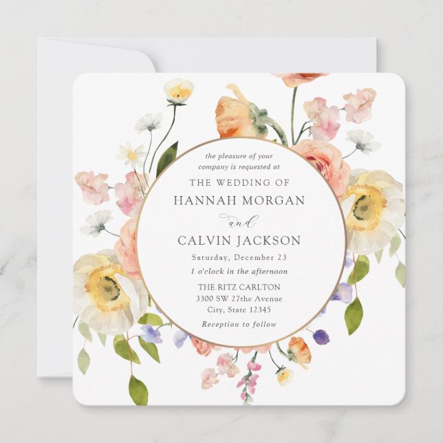 Romantic Garden Wreath Wedding Invitation (Devant)