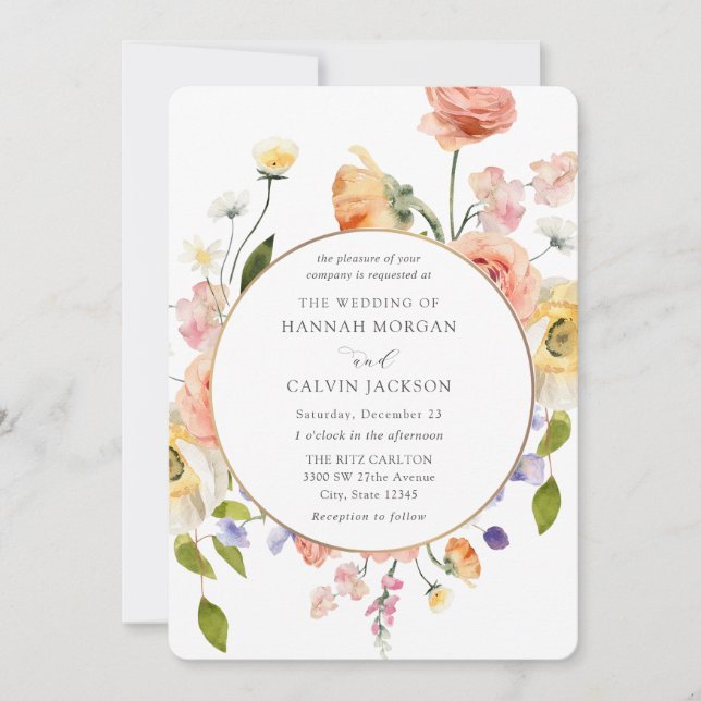 Romantic Garden Wreath Wedding Invitation Einladung (Vorderseite)