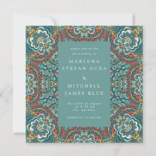 Romantic Geometric Mandala weich blau grau und rot Einladung