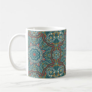 Romantic Geometric Mandala weich blau grau und rot Kaffeetasse