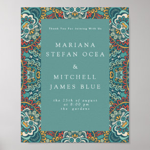 Romantic Geometric Mandala weich blau grau und rot Poster