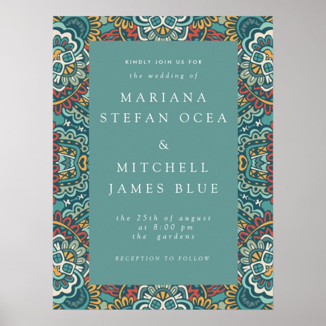 Romantic Geometric Mandala weich blau grau und rot Poster (Vorne)