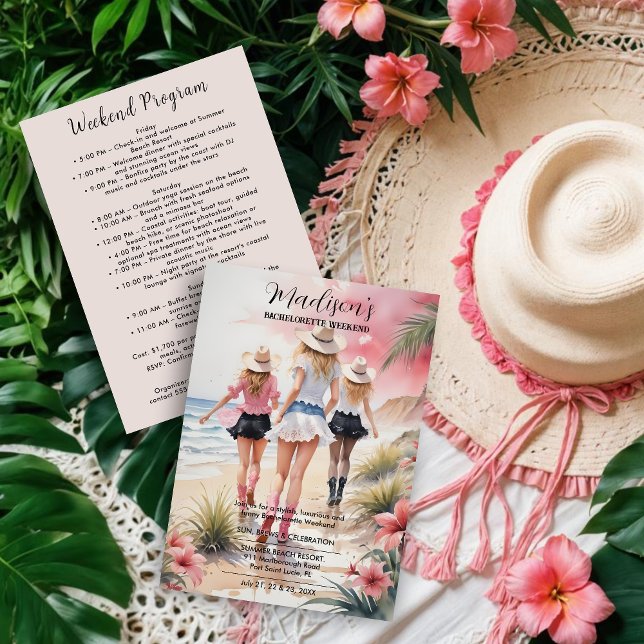 Romantic Glam Blondes Coastal Cowgirls Beach  Einladung (Romantic Glam Blondes Coastal Cowgirls Beach Landscape Bachelorette Weekend Invitations Cards.)