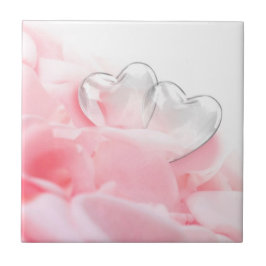 Romantic Glass Hearts Rose Petals Fliese