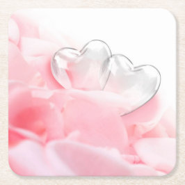 Romantic Glass Hearts Rose Petals Rechteckiger Pappuntersetzer