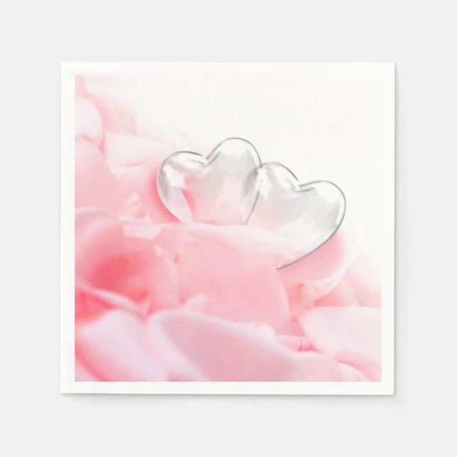Romantic Glass Hearts Rose Petals Serviette (Vorderseite)