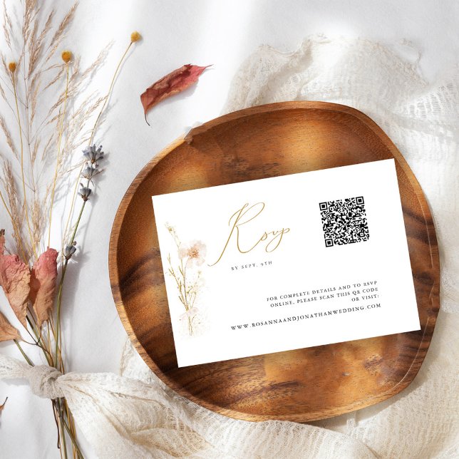 Romantic Gold Blush Wedding Website QR Code  RSVP Karte (Von Creator hochgeladen)
