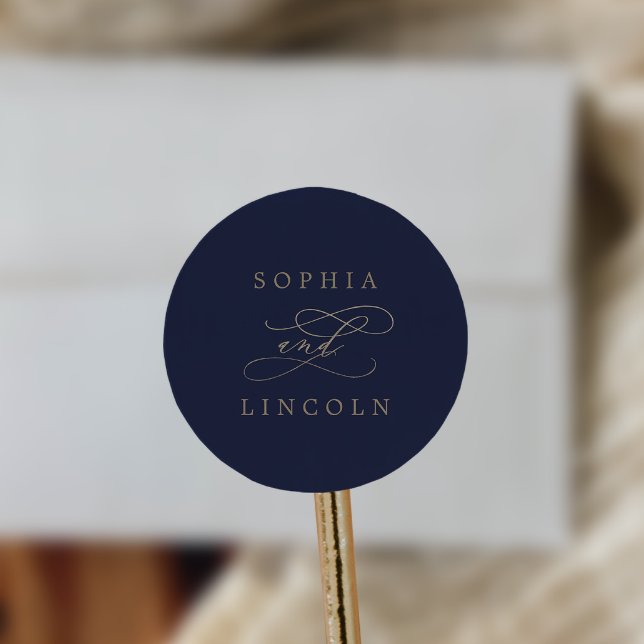 Romantic Gold Calligraphy | Navy Envelope Seals Runder Aufkleber (Von Creator hochgeladen)