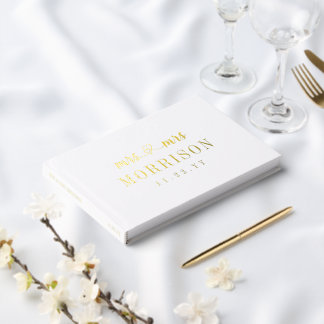 Romantic Gold Heart Script Mrs & Mrs. Wedding Gästebuch