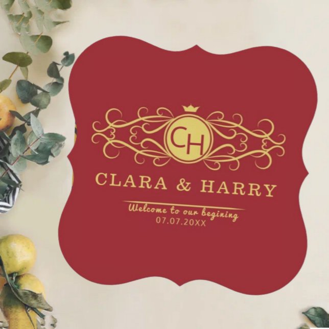 Romantic gold red elegant calligraphy wedding  untersetzer (Von Creator hochgeladen)