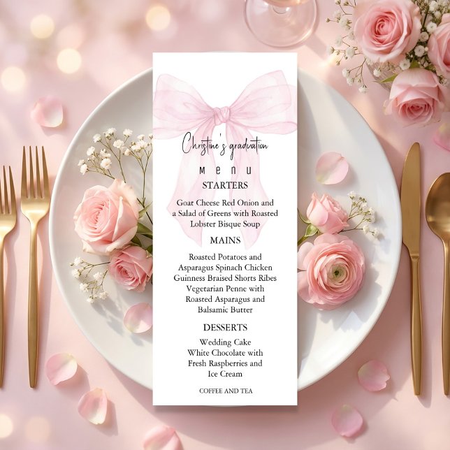 Romantic Graduation Menu For Her Menükarte (Romantic Graduation Menu For Her #menu #dinnerparty #graduationmenu #class of 2026 #pinkgraduation)