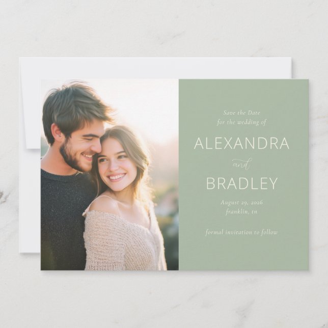 Romantic Green Minimalist Photo Save The Date (Vorderseite)