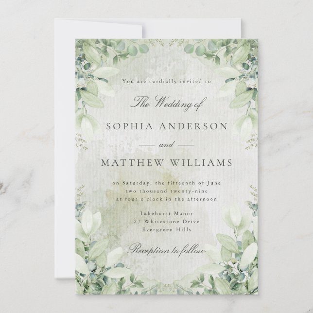 Romantic Greenery Frame Wedding Invitation (Devant)