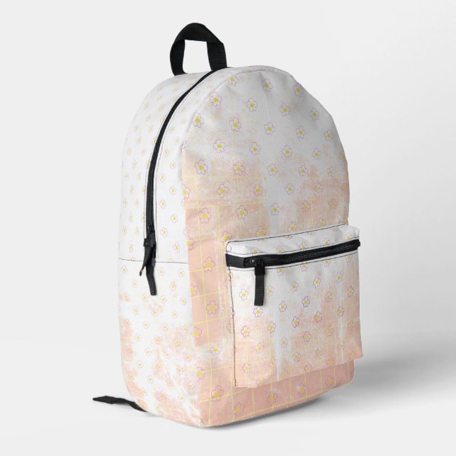 Romantic Grunge School Texture Daisies Flowers. Bedruckter Rucksack (Rückseitige Ecke links)