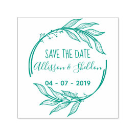 Romantic Hand Draw Leaves Save The Date Permastempel