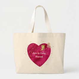 Romantic Heart & Golden Butterfly Valentine Jumbo Stoffbeutel
