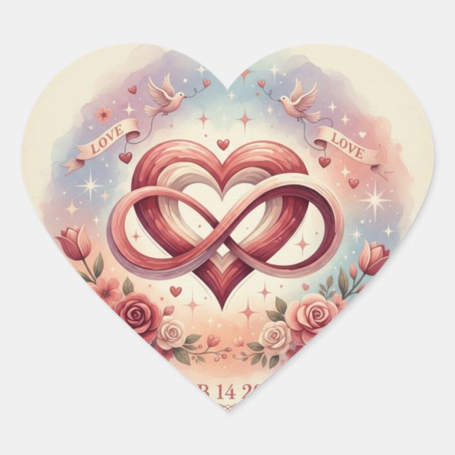 Romantic Heart Infinity Design Herz-Aufkleber (Vorderseite)
