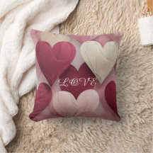 Romantic Heart Pattern Throw Pillow Soft Pink &