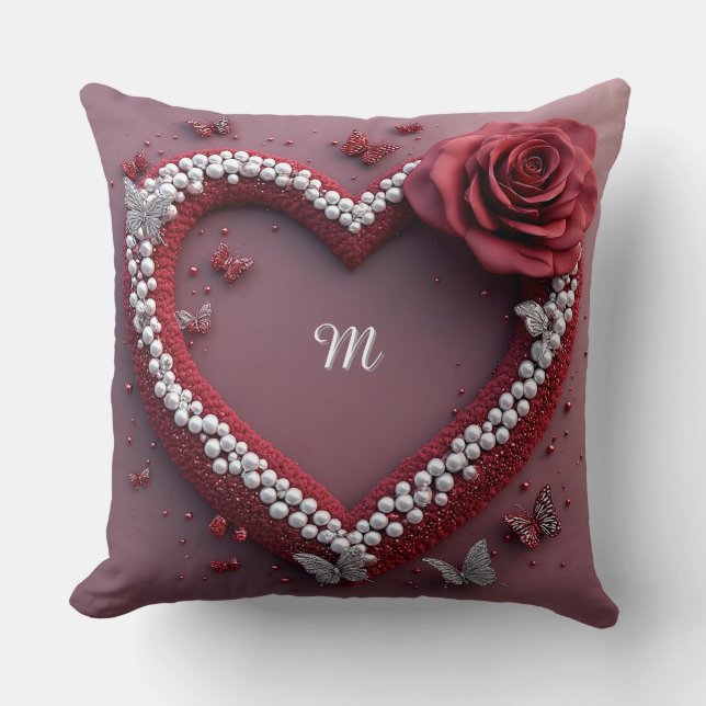 Romantic Heart With Pearl Border Kissen (Vorderseite)