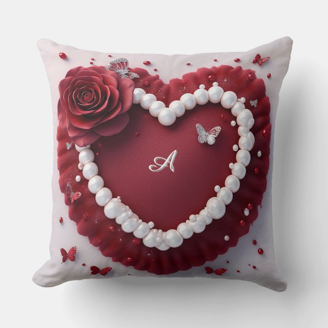 Romantic Heart With Pearl Border Kissen (Vorderseite)