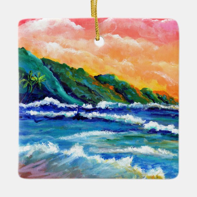 Romantic Kauai Sunset Keramikornament (Vorderseite)