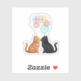 Romantic Kiss Cats Cute Feline Couple New Year Aufkleber