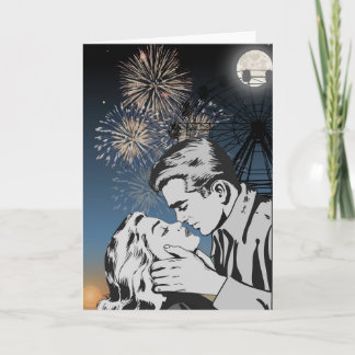 Romantic Kiss Under Fireworks Greeting Card Karte