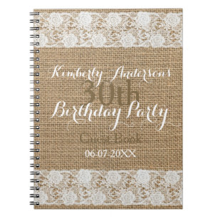 Romantic Lace burlap 30. Geburtstag Gästebuch Notizblock