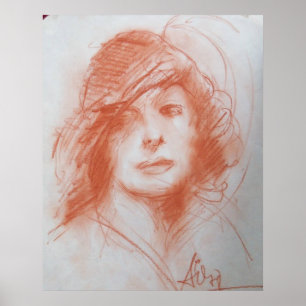 ROMANTIC LADY/Sepia Brown Poster