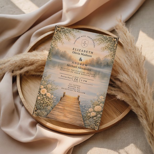 Romantic Lake Pier Wildflower Wedding Einladung (Von Creator hochgeladen)