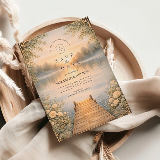Romantic Lake Pier Wildflower Wedding Save The Date (Von Creator hochgeladen)
