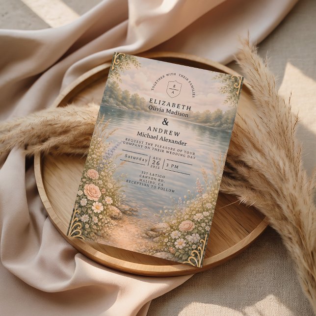 Romantic Lake Wildflower Forest Wedding Einladung (Von Creator hochgeladen)