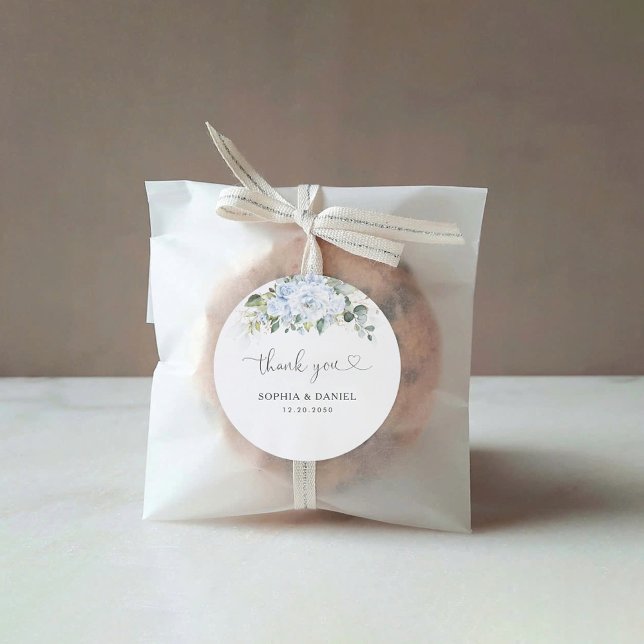  Romantic Light Blue Floral Wedding  Runder Aufkleber (Von Creator hochgeladen)