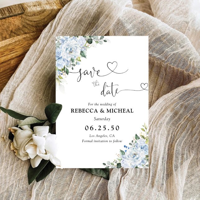 Romantic Light Blue Floral Wedding Save The Date (Von Creator hochgeladen)