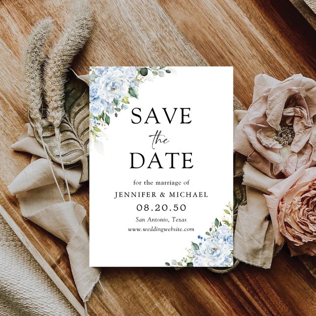Romantic Light Blue Floral Wedding Save The Date (Von Creator hochgeladen)