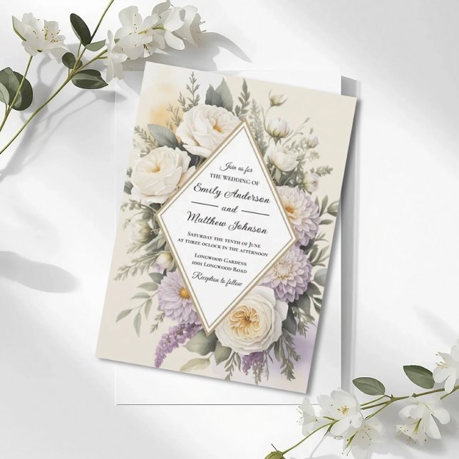 Romantic Lilac Floral Geometric Wedding Invitation (Créateur téléchargé)