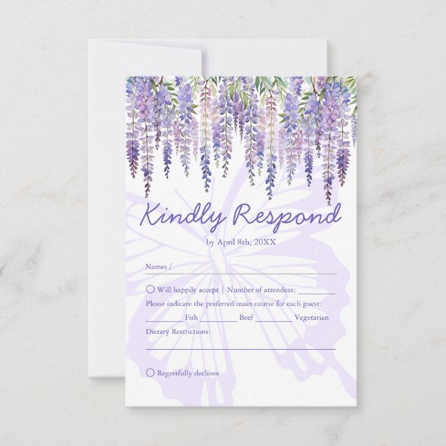 Romantic Lilac Wisteria Garden Wedding RSVP Card (Vorderseite)