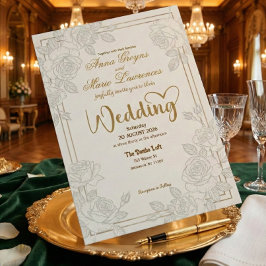 Romantic Line Art Rose Faux Gold Foil Wedding  Einladung