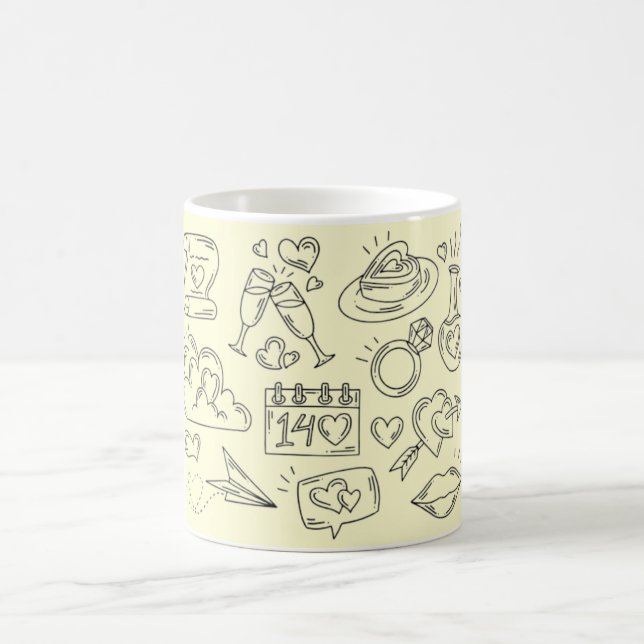 Romantic Love Doodle Illustration Coffee Mug Verwandlungstasse (Mittel)