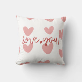 Romantic "Love You" Pink Hearts Gingham Pattern Th Kissen