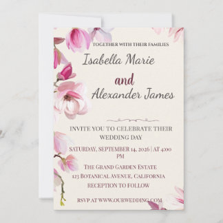 Romantic Magnolia Floral Burgundy Wedding Invitati Einladung