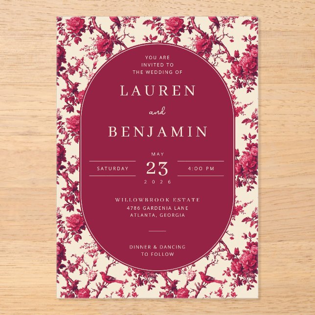 Romantic Maroon Floral Acryleinladungen (Vorderseite)