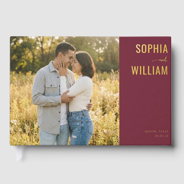 Romantic Maroon Modern Photo Gästebuch (Vorderseite)
