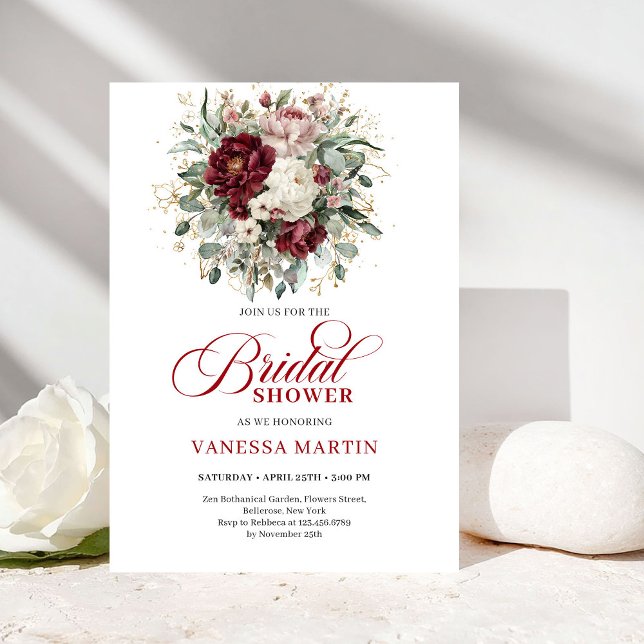 Romantic Marsala & Gold Bridal Shower Invitation (Romantic Marsala & Gold Bridal Shower Invitation)