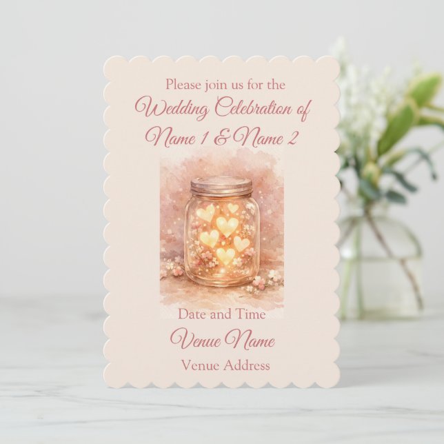 Romantic Mason Jar Wedding Invitation Einladung (Stehend Vorderseite)